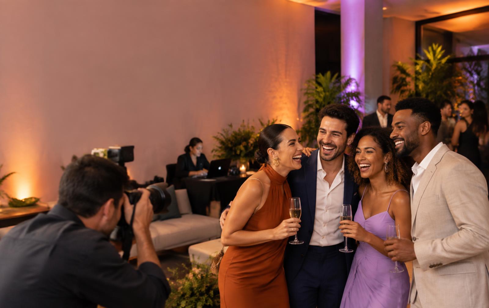 Convidados sendo fotografados durante uma celebração